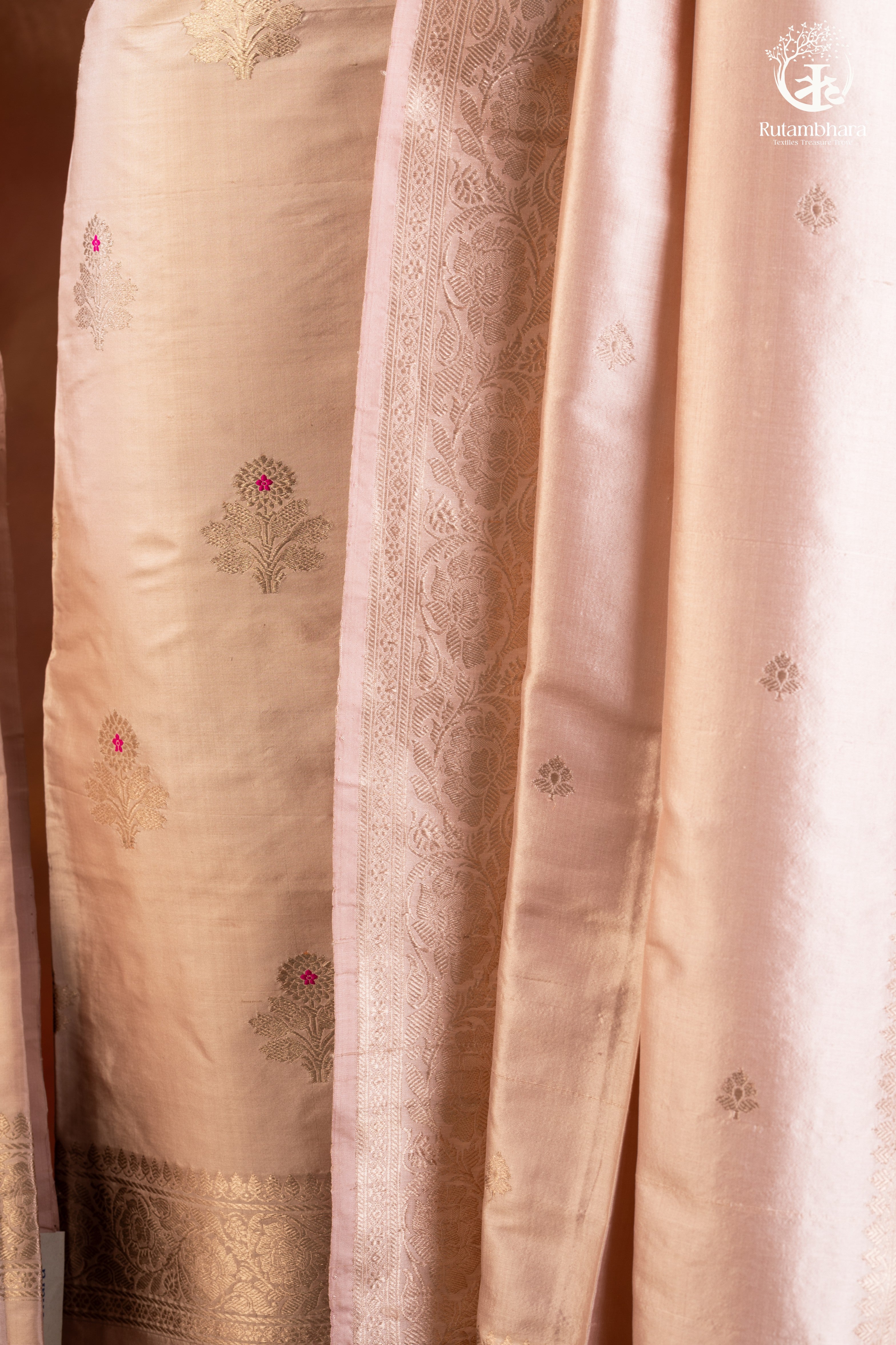 Noushk - Pastel Baby Pink Handwoven Pure Katan Silk Banarasi Full Suit                                                                         "