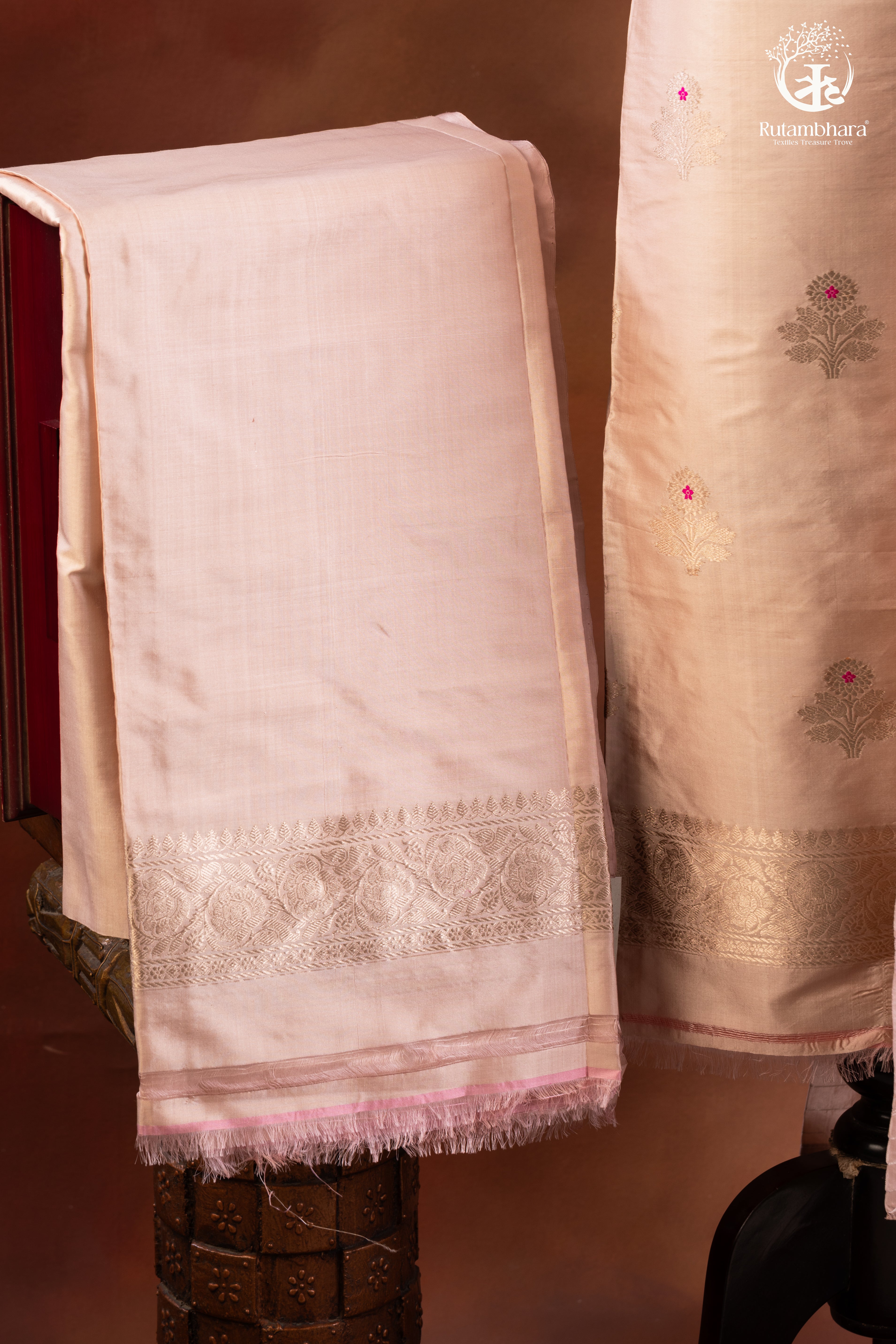 Noushk - Pastel Baby Pink Handwoven Pure Katan Silk Banarasi Full Suit                                                                         "
