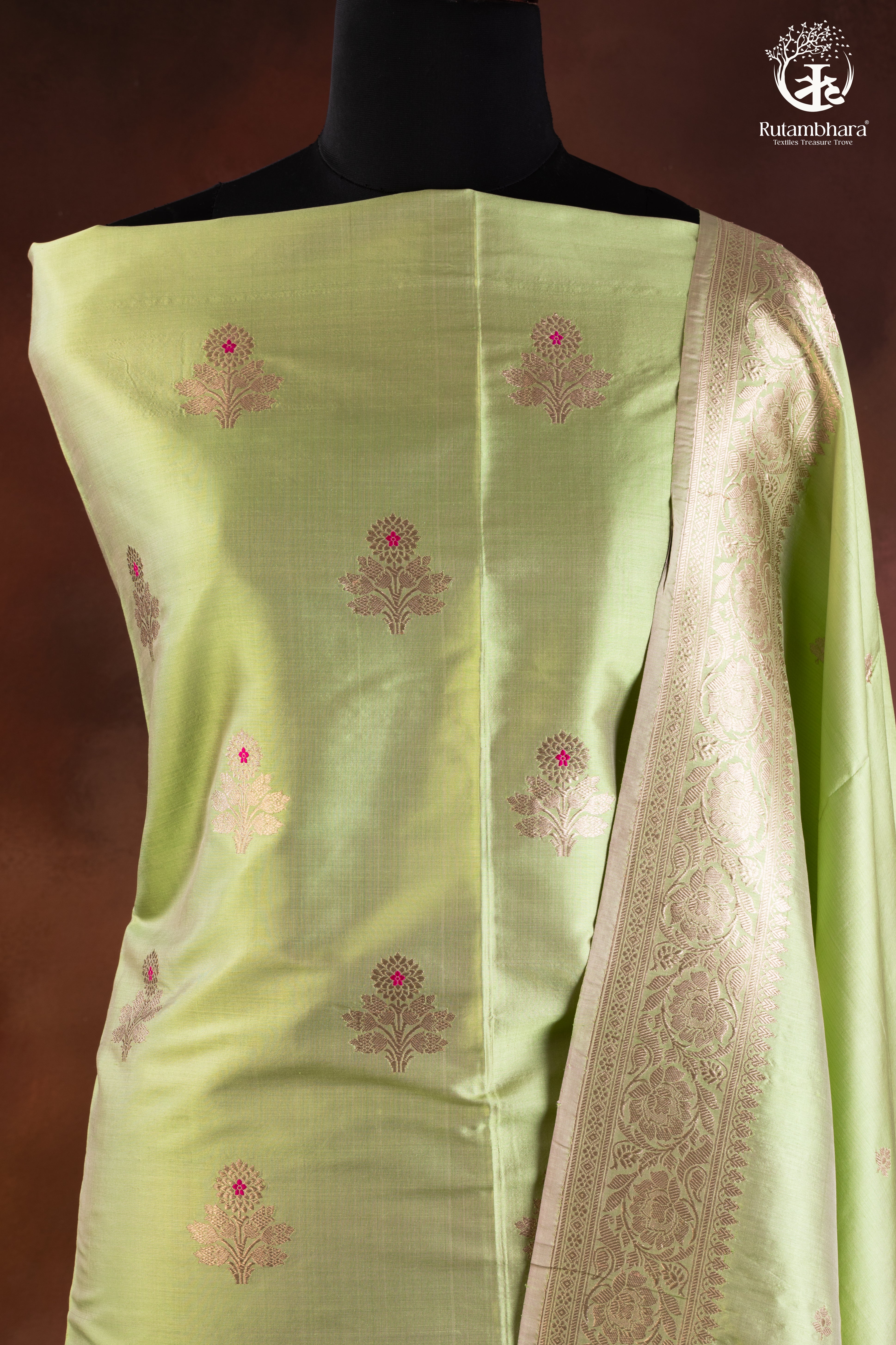 Noushk - Pastel Green Handwoven Pure Katan Silk Banarasi Full Suit