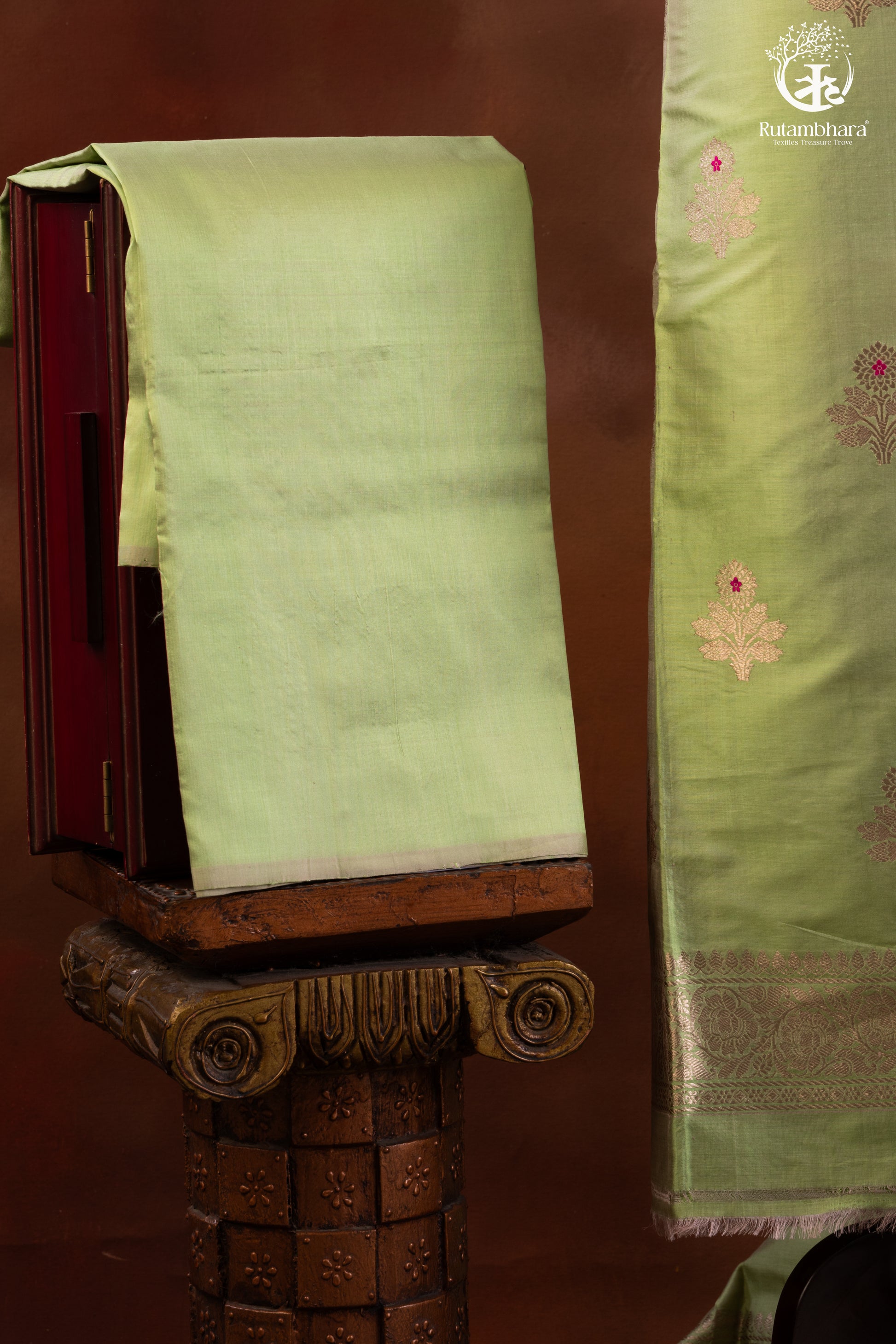 Noushk - Pastel Green Handwoven Pure Katan Silk Banarasi Full Suit-RUTAMBHARA-RUTAMBHARA