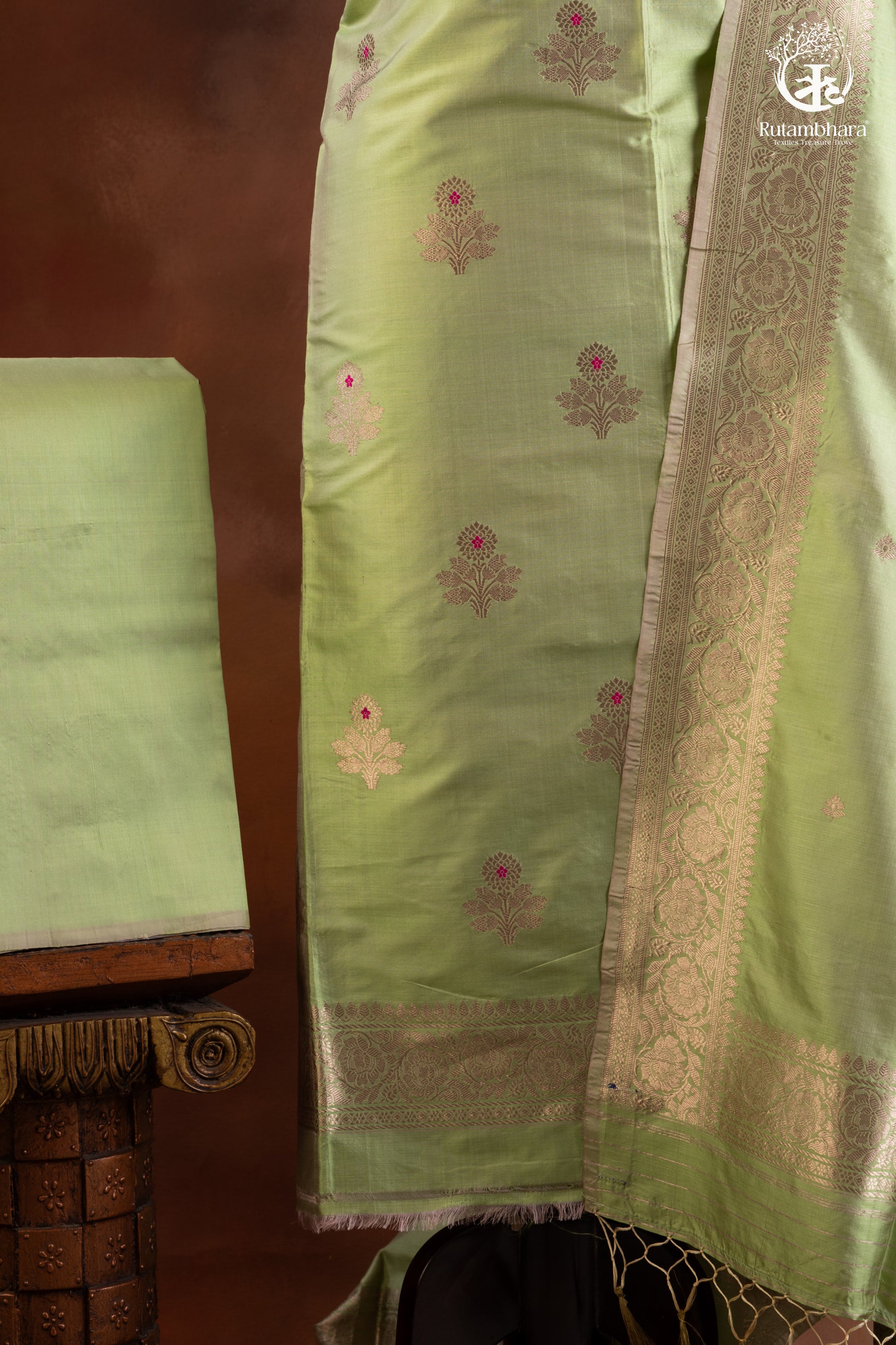 Noushk - Pastel Green Handwoven Pure Katan Silk Banarasi Full Suit-RUTAMBHARA-RUTAMBHARA