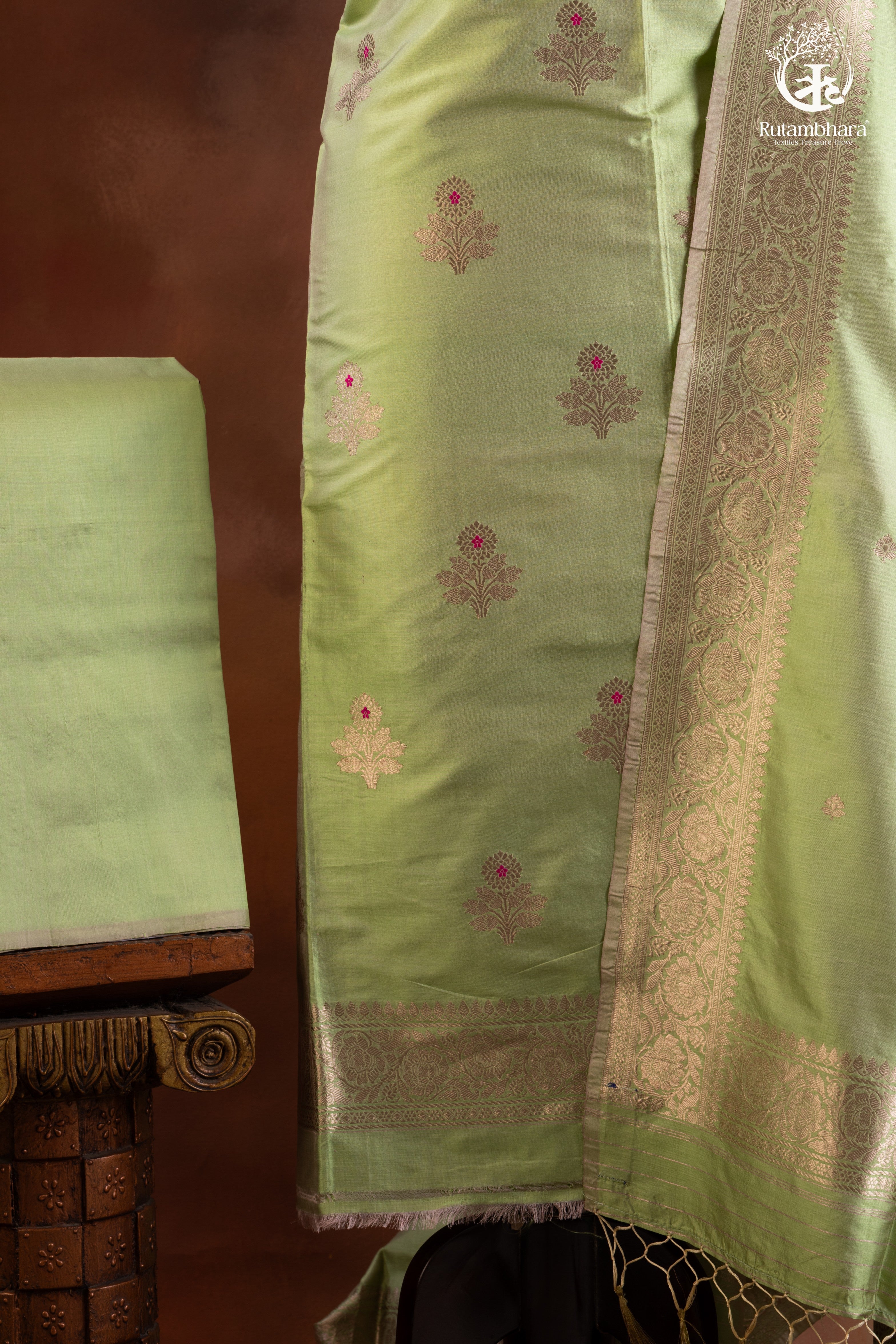 Noushk - Pastel Green Handwoven Pure Katan Silk Banarasi Full Suit