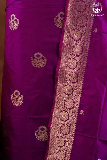 "Noushk - Purple Meenakari Buta Handwoven Pure Katan Silk Banarasi Full Suit "-RUTAMBHARA-RUTAMBHARA