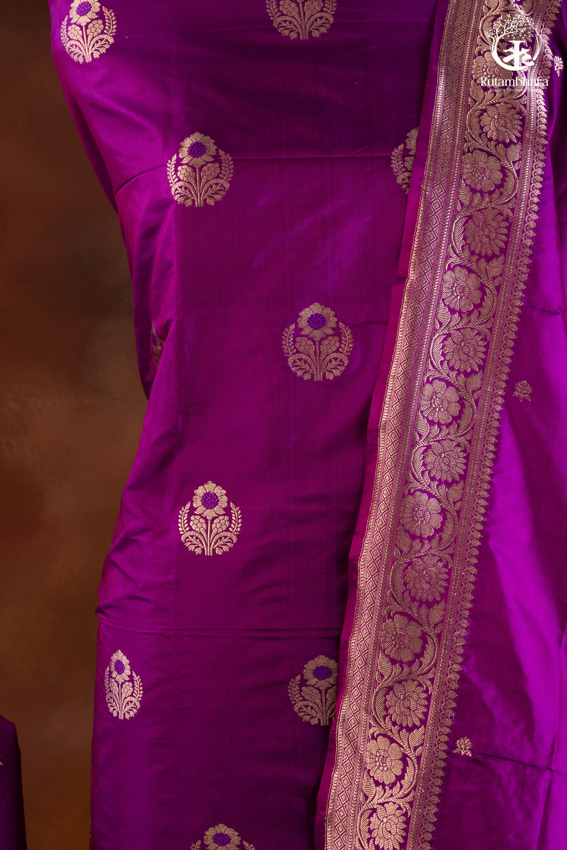 "Noushk - Purple Meenakari Buta Handwoven Pure Katan Silk Banarasi Full Suit "-RUTAMBHARA-RUTAMBHARA