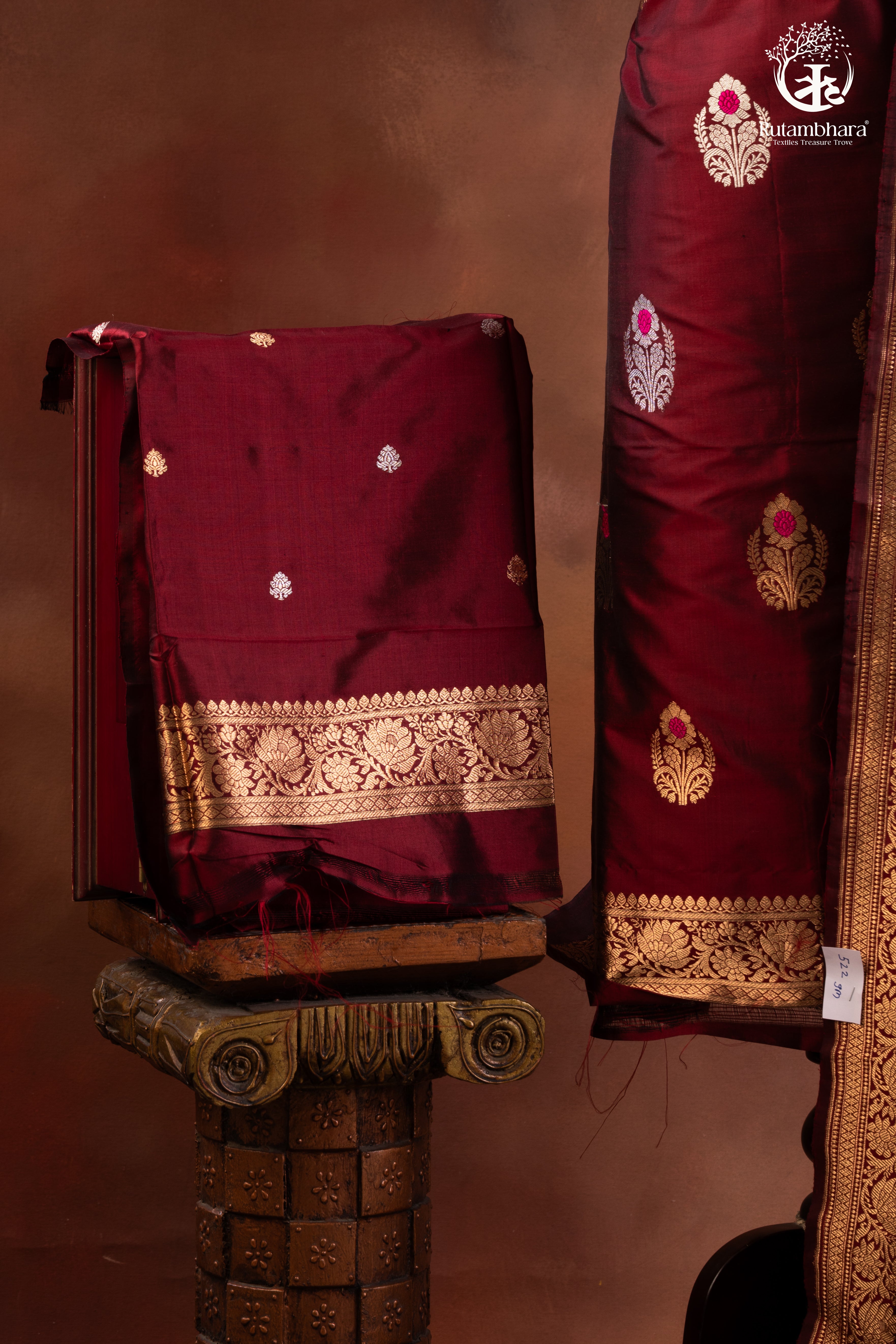 Noushk - Maroon Meenakari Buta Handwoven Pure Katan Silk Banarasi Full Suit