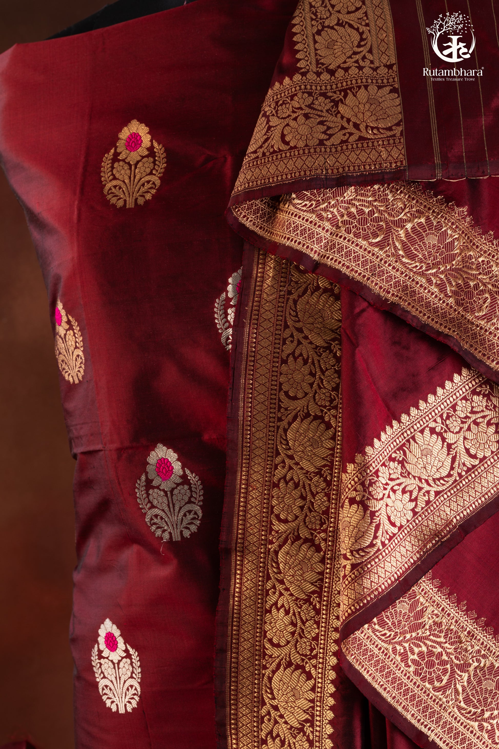 Noushk - Maroon Meenakari Buta Handwoven Pure Katan Silk Banarasi Full Suit-RUTAMBHARA-RUTAMBHARA
