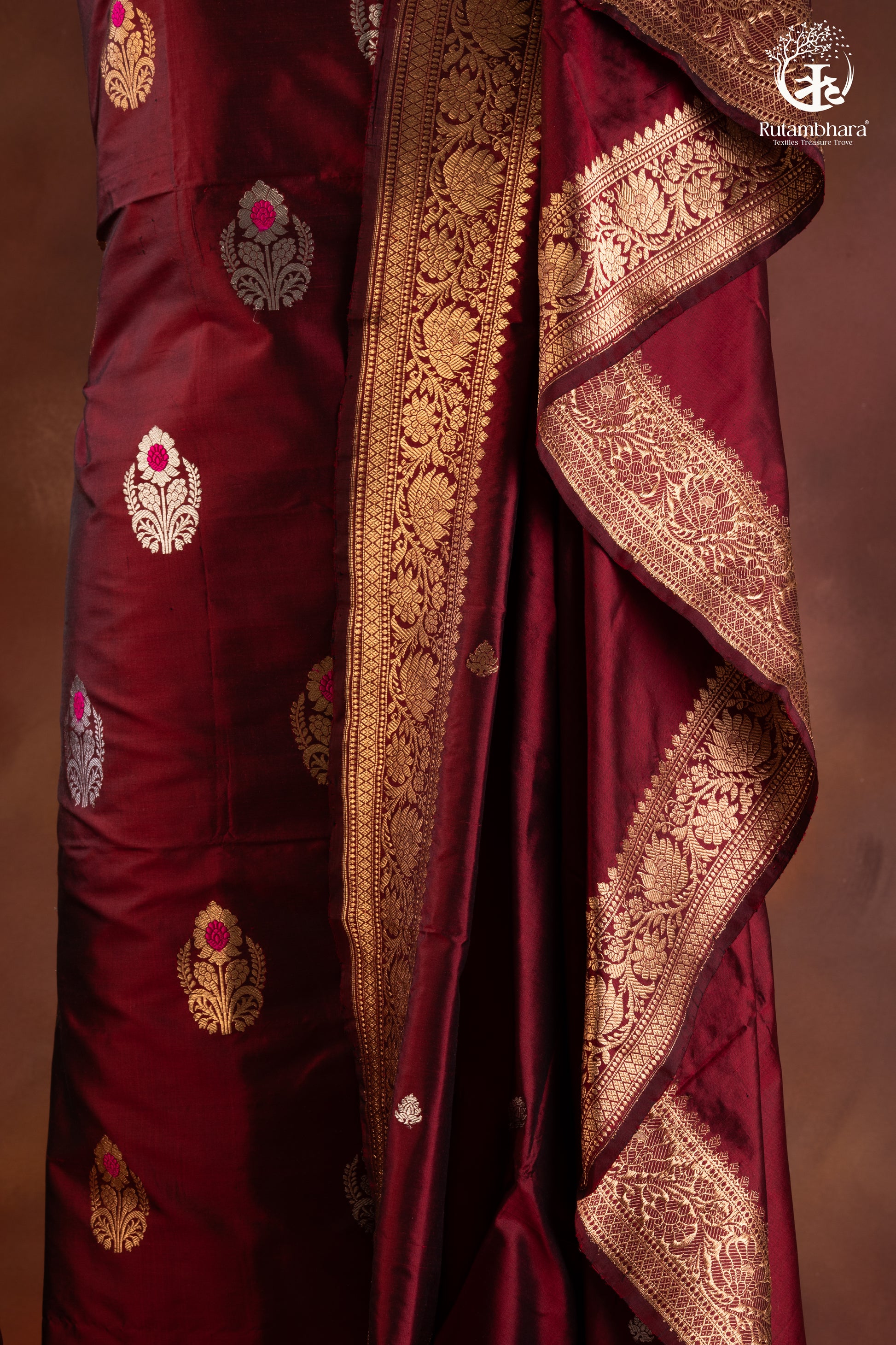 Noushk - Maroon Meenakari Buta Handwoven Pure Katan Silk Banarasi Full Suit-RUTAMBHARA-RUTAMBHARA