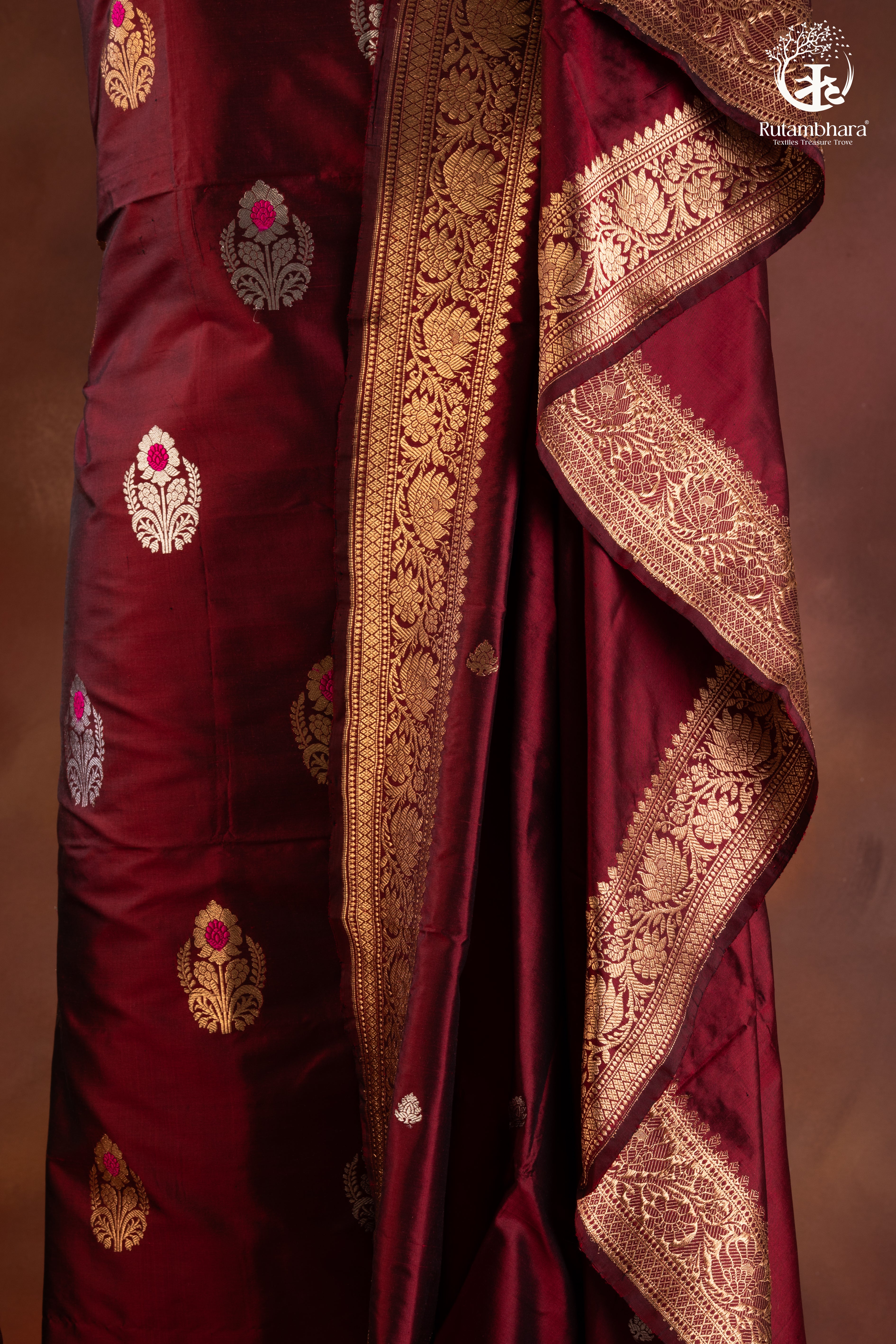 Noushk - Maroon Meenakari Buta Handwoven Pure Katan Silk Banarasi Full Suit