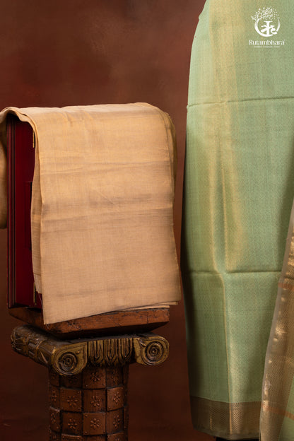 Sage Green Handwoven Maheshwari Zari Tissue Suit Set-RUTAMBHARA-RUTAMBHARA
