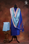 Royal Blue Ikat Handwoven Suit Set with Light Blue Dupatta