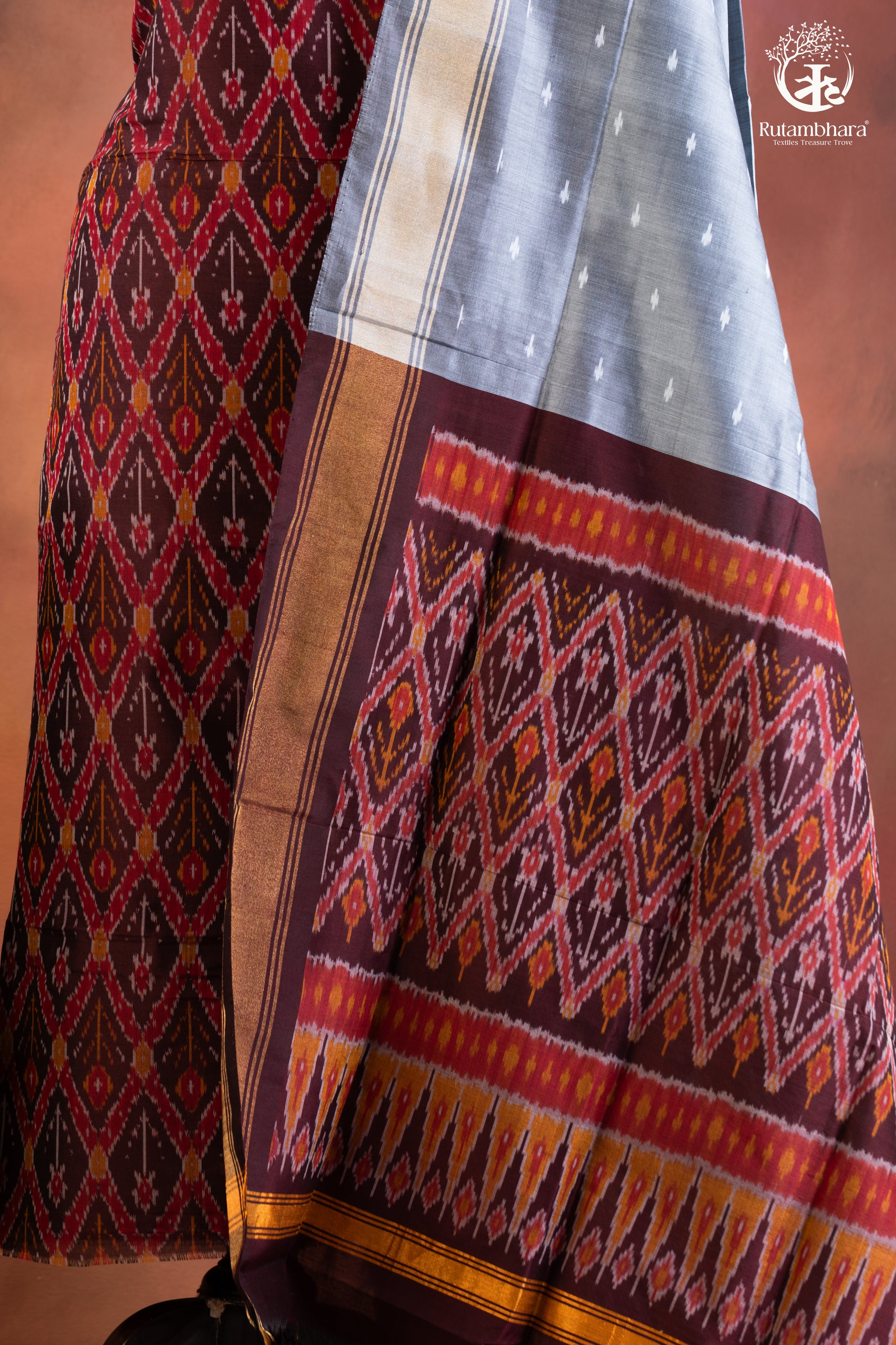 Handwoven Ikat Silk & Mercerised Cotton Suit Set-RUTAMBHARA-RUTAMBHARA