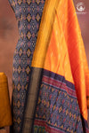 Navy Ikat Silk Cotton Suit Set with Mustard Orange Dupatta