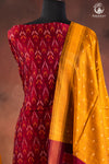Maroon Ikat Silk Cotton Suit Set with Mustard Yellow Dupatta