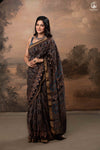 Ushraa - Black Ajrakh Cotton Silk Saree
