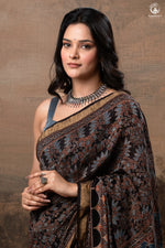Ushraa - Black Ajrakh Cotton Silk Saree-RUTAMBHARA-RUTAMBHARA