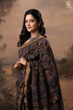 Ushraa - Black Ajrakh Cotton Silk Saree-RUTAMBHARA-RUTAMBHARA