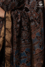 Ushraa - Black Ajrakh Cotton Silk Saree-RUTAMBHARA-RUTAMBHARA