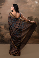 Ushraa - Black Ajrakh Cotton Silk Saree-RUTAMBHARA-RUTAMBHARA