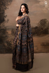 Ushraa - Black Ajrakh Cotton Silk Saree