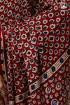 Ushraa - Deep Red Ajrakh Modal Silk Saree With Hand-Embroidered Pallu