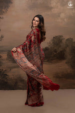 Ushraa - Regal Deep Red Maroon Ajrakh Elegance in Modal Silk-RUTAMBHARA-RUTAMBHARA
