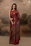 Ushraa - Regal Deep Red Maroon Ajrakh Elegance in Modal Silk
