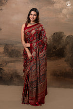 Ushraa - Regal Deep Red Maroon Ajrakh Elegance in Modal Silk-RUTAMBHARA-RUTAMBHARA