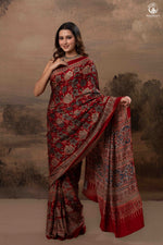 Ushraa - Regal Deep Red Maroon Ajrakh Elegance in Modal Silk-RUTAMBHARA-RUTAMBHARA