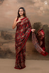 Ushraa - Regal Deep Red Maroon Ajrakh Elegance in Modal Silk