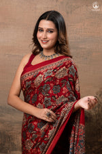 Ushraa - Regal Deep Red Maroon Ajrakh Elegance in Modal Silk-RUTAMBHARA-RUTAMBHARA
