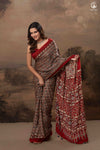 Ushraa - Deep Red Ajrakh Modal Silk Saree With Hand-Embroidered Pallu