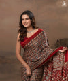 Ushraa - Deep Red Ajrakh Modal Silk Saree With Hand-Embroidered Pallu