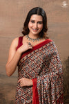 Ushraa - Deep Red Ajrakh Modal Silk Saree With Hand-Embroidered Pallu