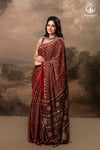 Ushraa - Red Maroon Ajrakh Handblock Printed Saree with Hand-Embroidered Pallu