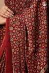 Ushraa - Red Maroon Ajrakh Handblock Printed Saree with Hand-Embroidered Pallu