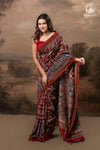 Ushraa - Red & Indigo Symphony – Ajrakh Print With Gold Zari Border
