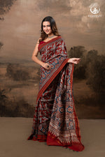 Ushraa - Red & Indigo Symphony – Ajrakh Print With Gold Zari Border-RUTAMBHARA-RUTAMBHARA