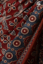 Ushraa - Red & Indigo Symphony – Ajrakh Print With Gold Zari Border-RUTAMBHARA-RUTAMBHARA