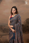 Ushraa - Ajrakh in Indigo Hues on a handwoven Kutchhi weave Kala Cotton Saree