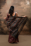 Ushraa – Chocolate Brown Ajrakh Saree with Handcrafted Bandhani Accents