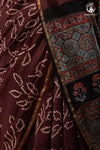 Ushraa – Chocolate Brown Ajrakh Saree with Handcrafted Bandhani Accents