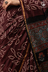 Ushraa – Chocolate Brown Ajrakh Saree with Handcrafted Bandhani Accents