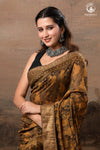 Ushraa - Burnt Ochre Ajrakh  Cotton Silk Saree With Gold Zari Border