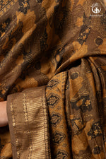 Ushraa - Burnt Ochre Ajrakh Cotton Silk Saree With Gold Zari Border-RUTAMBHARA-RUTAMBHARA