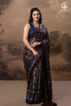 Ushraa - Grey Maroon Handcrafted Ajrakh Modal Silk Saree