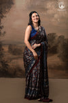 Ushraa - Grey Maroon Handcrafted Ajrakh Modal Silk Saree