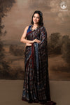 Ushraa - Grey Maroon Handcrafted Ajrakh Modal Silk Saree