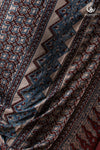 Ushraa - Grey Maroon Handcrafted Ajrakh Modal Silk Saree