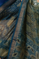 Ushraa - Indigo Ajrakh Print Kota Silk Cotton Saree with Subtle Zari Charm-RUTAMBHARA -RUTAMBHARA