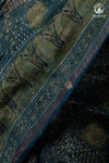 Ushraa - Indigo Ajrakh Print Kota Silk Cotton Saree with Subtle Zari Charm